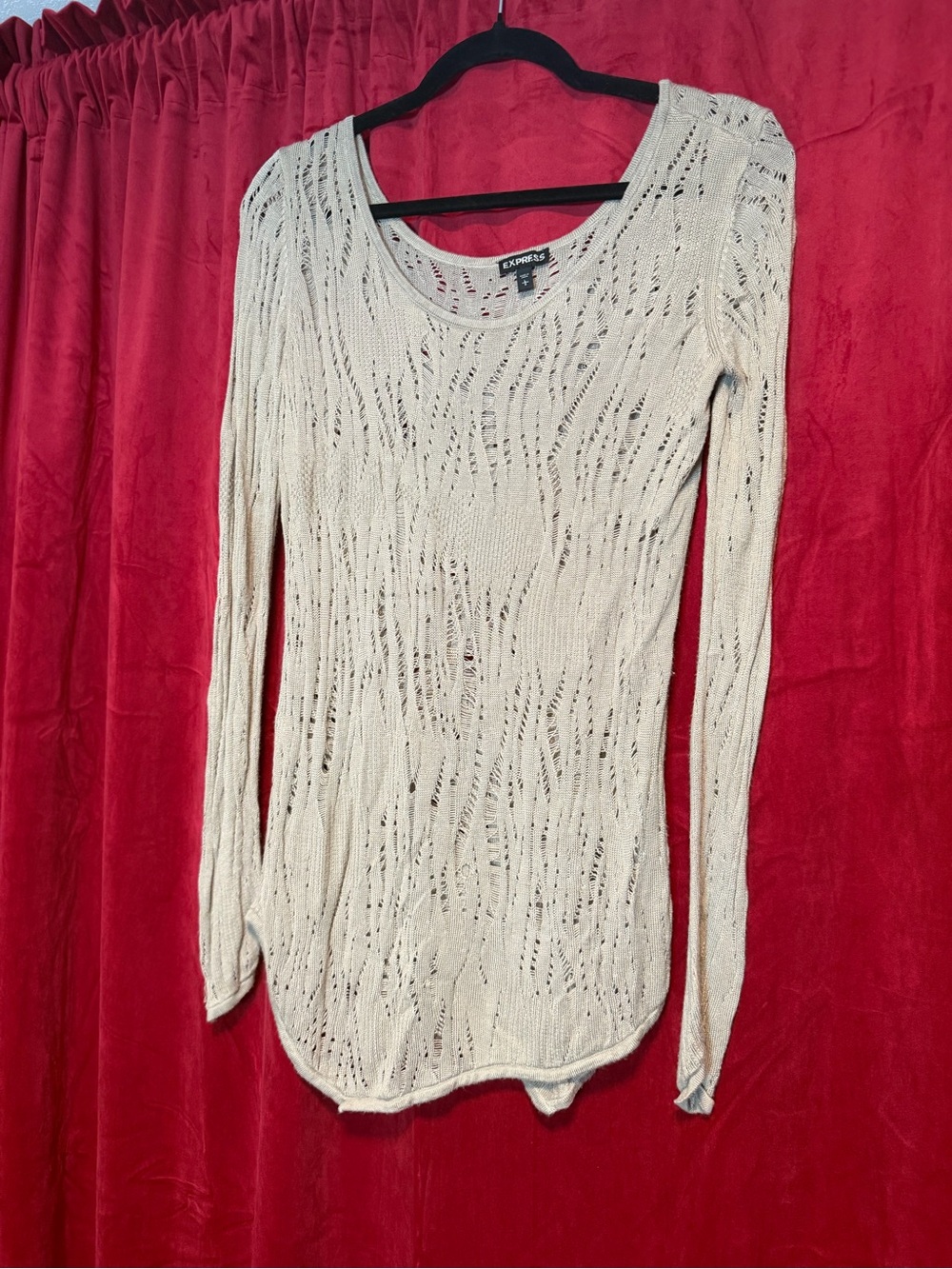 Express Cream Open-Weave Long Sleeve Top
